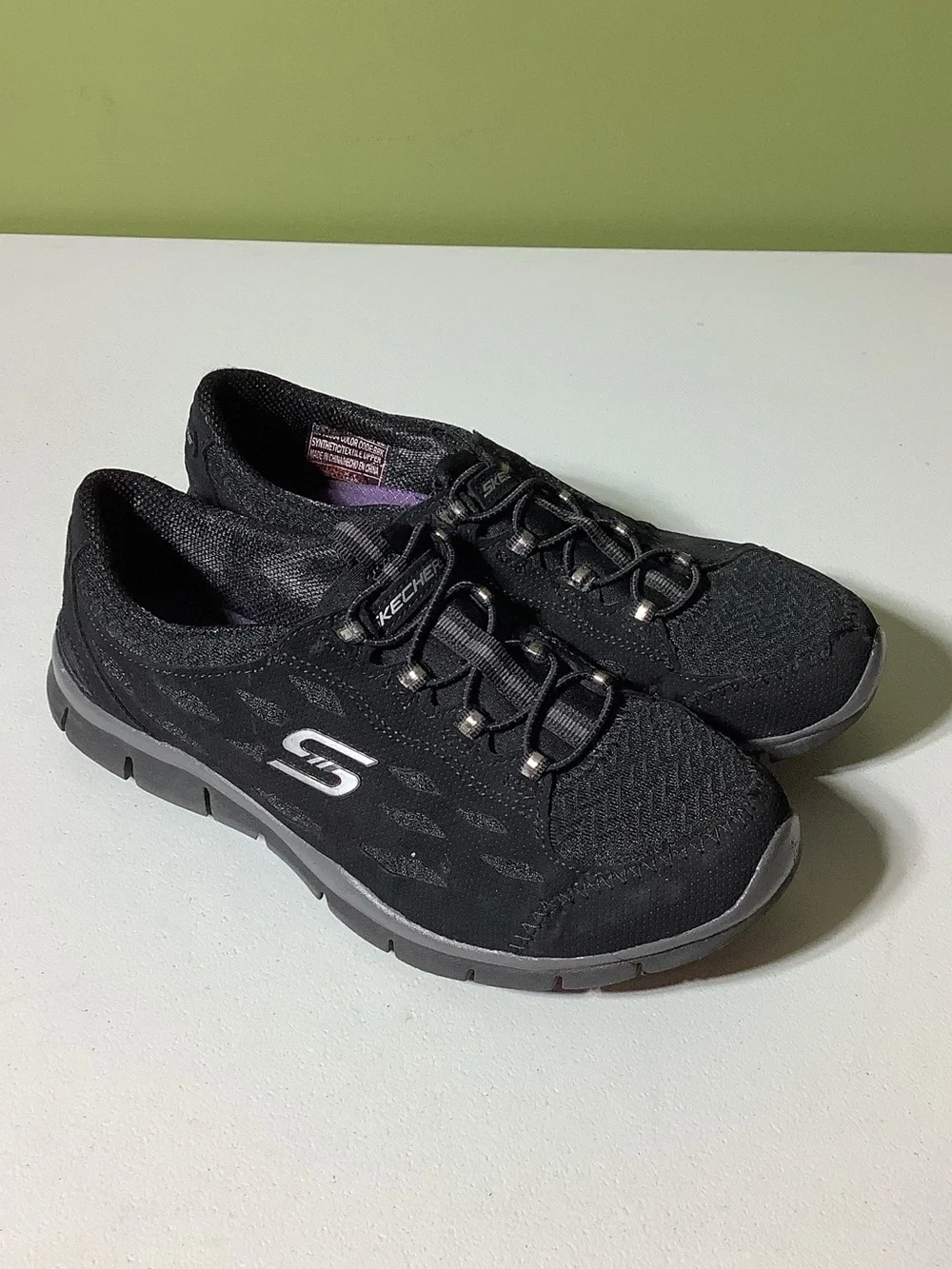 Skechers air-cooled memory foam black slip on sneakers, size 7.5